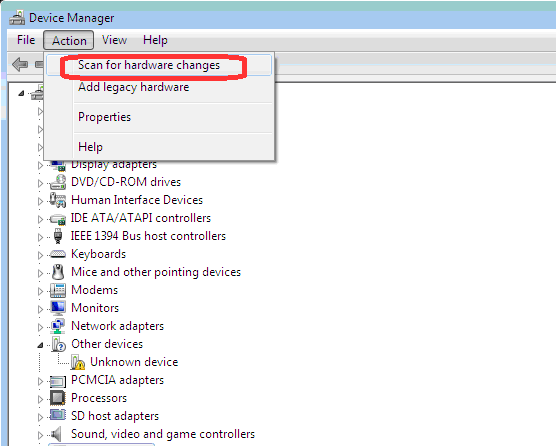 Image result for scan to hardware changes in device manager